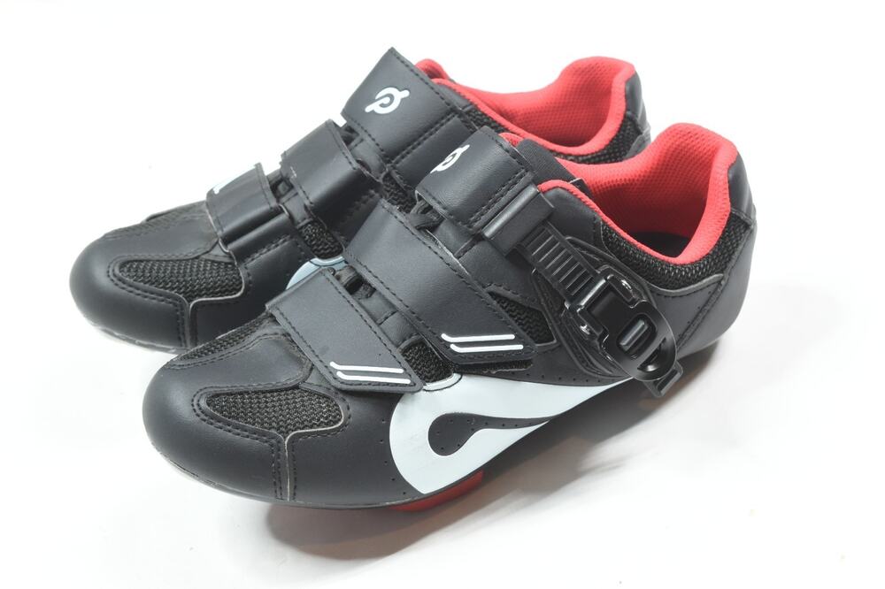Peloton Cycling Shoes sz 38 Womens 7.5 Black Red Staps w/ Clips